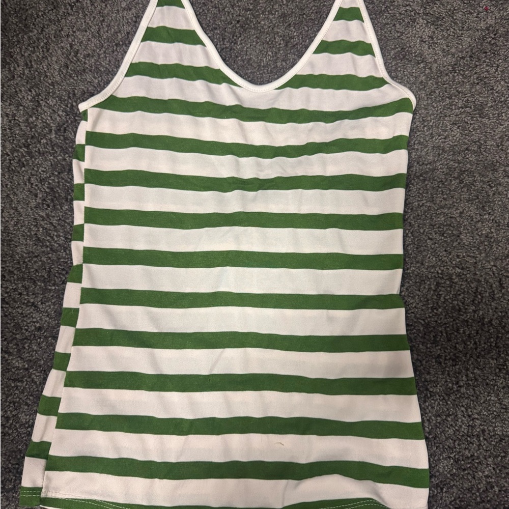 Green and White Striped Tank Top